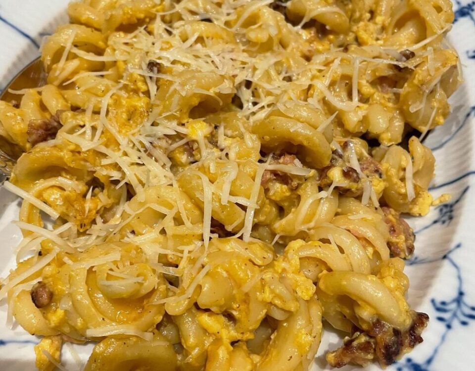 Carbonara Prae’s Kitchen’s Style  ไข่cage free  Parmesan and Gruyère with Italia...