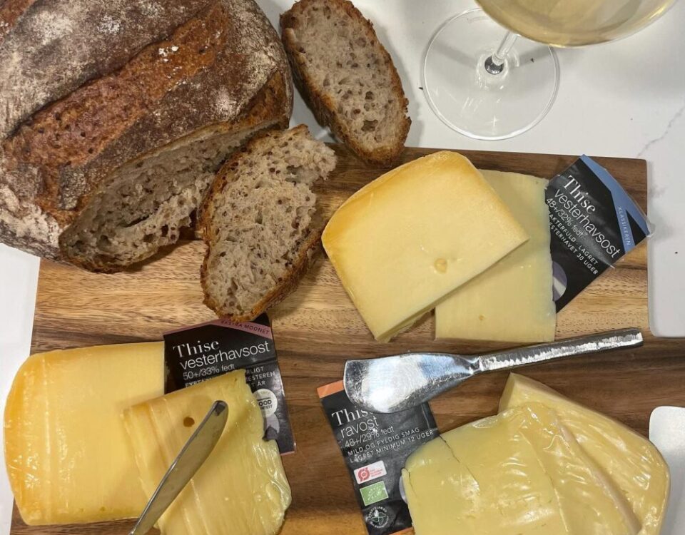 Danish cheeses and white wine to start with...