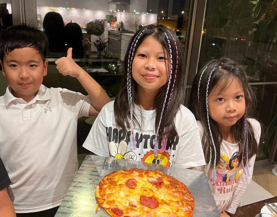 Pizza nightwith my lovely kids  Rima Risa Arron...