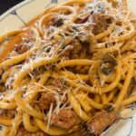 Regine with Italian sausage and mushroom tomato cream sauce by Nong Vit and Rose...